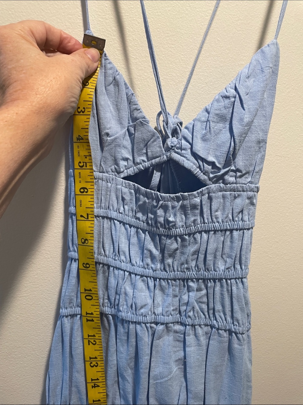 SNDYS. Tahlia Light Blue Spaghetti-Strap Maxi Dress with Tiered Layers - Picture 4 of 7